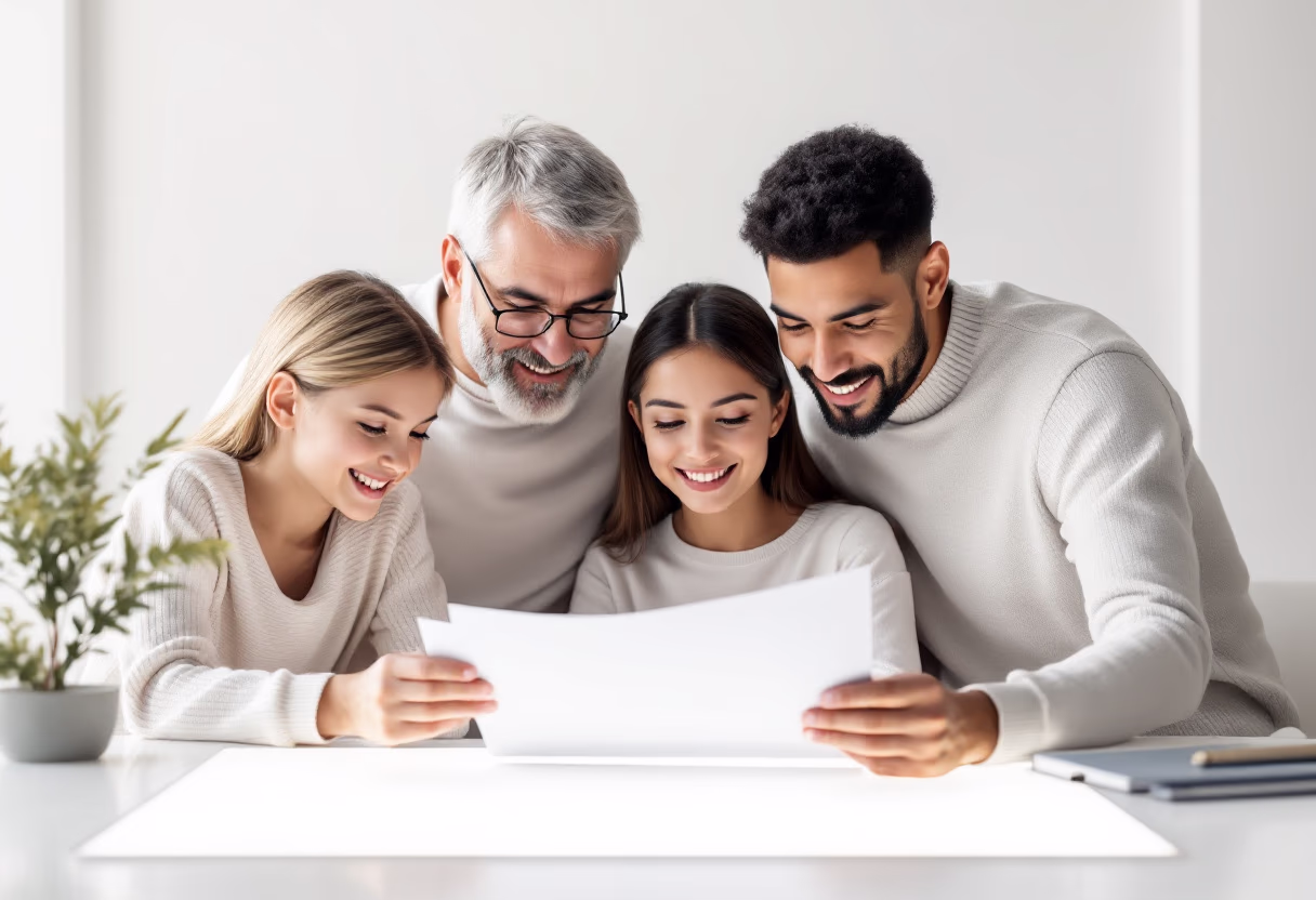 image of a family looking at insurance policy